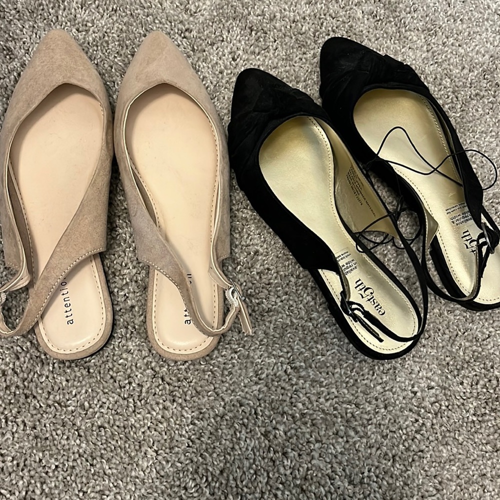 2 Pairs of Mule Flats 7 1/2 7.5 Shoes Slingback New